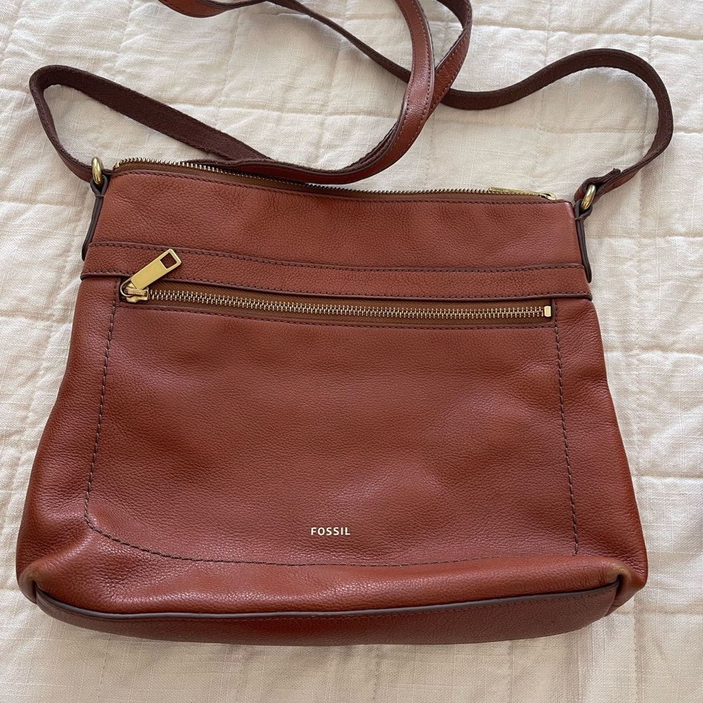 Fossil Tan Leather Crossbody Bag